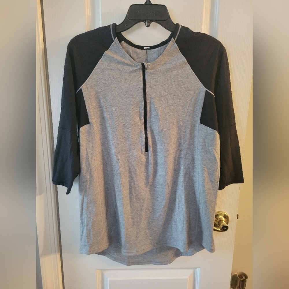 Lululemon Spincity 3/4 Long Sleeve Shirt Heathered Silver Black Size 8 Zip Front